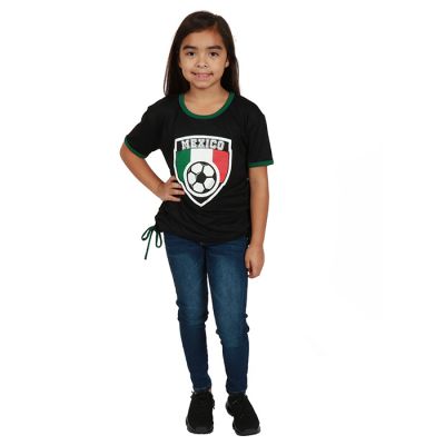 "Davida" Girls Short Sleeve Double Rouch Tie Mexico Soccer Tee 