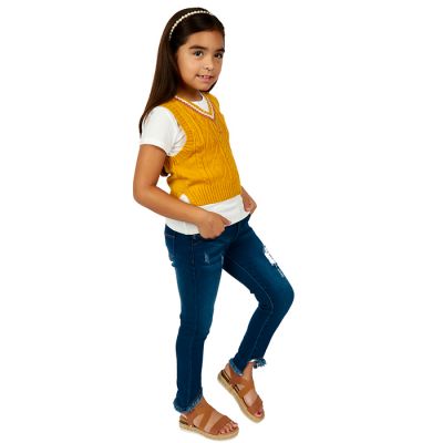 "Ikeddi" Yellow Short Sleeve One Piece Knit Sweater Vest
