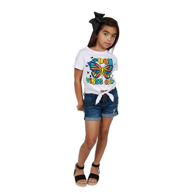 Girl’s Tie Front “Good Vibes Only” Butterfly Tee Shirt