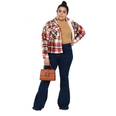 "Taxi" Sherpa Lined Plaid Patterned Heavy Jacket Plus