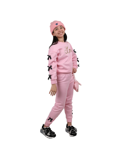 "RMLA" 2 PC LOVE sweater pink with bows on sleeves