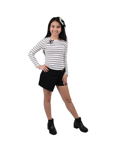 "SRK" White with Black Stripes Top with Bows