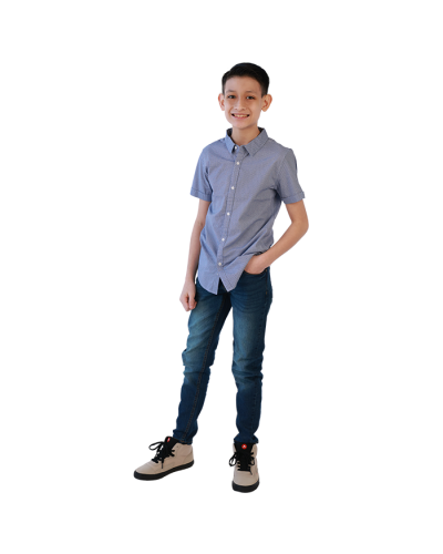 "FASHION BUSINESS" Light Blue and Navy Dressy Collar Button up