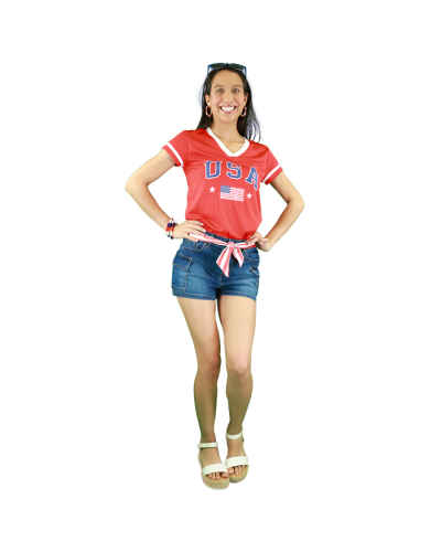 "Ruby & Lace" Short Sleeve V-Neck USA Graphic Tee