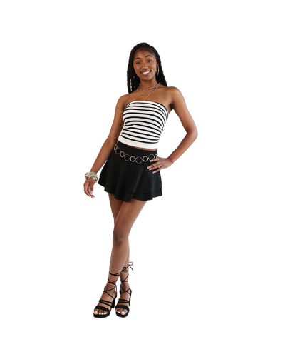 "Superline" 11" Ruched Striped Fold Over Tube Top