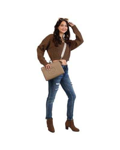 "Ambiance" Soft V-Neck Cable Knit Cropped Sweater