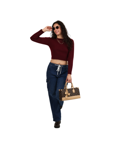 “Ambiance”  Long Sleeve Crew Neck Cable Knit Crop Sweater