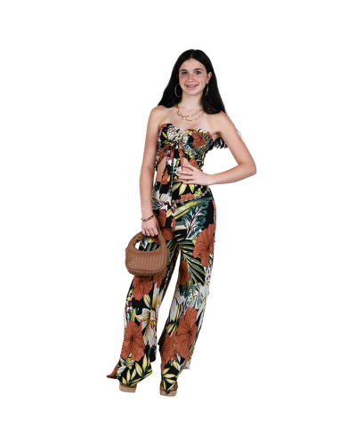 "Profile" Tropical Ruffle Front Tie Tube Top