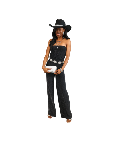 “Madden” 29” Glitter Tube-Top Wide-Leg Jumpsuit