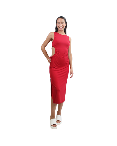The women's junior model wears the red 