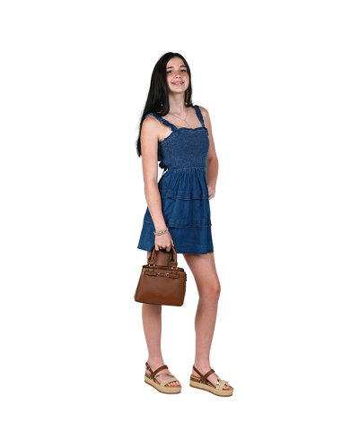 "Profile" 33" Denim Smocked Ruffle Tank Dress
