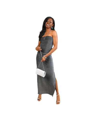 "MADDEN" 46" Glitter Lurex Tube Slit Dress