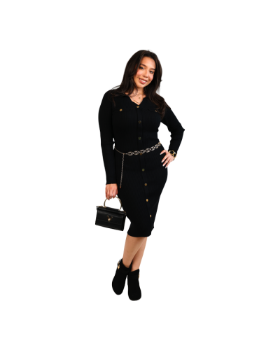 “Jolie” Rib-Knit Button-up Sweater Dress