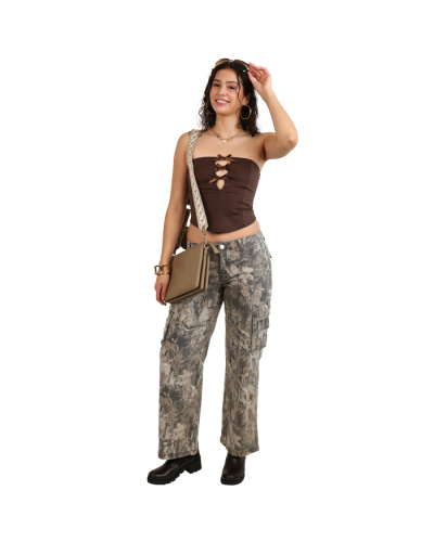CHOCOLATE" 13" 3 Tie Front Tube Crop Top