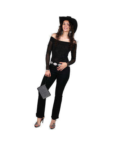 "Papermoon" Long Sleeve Cowl Neck Studded Mesh Top