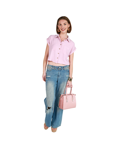 The women's contemporary model wears the pink 