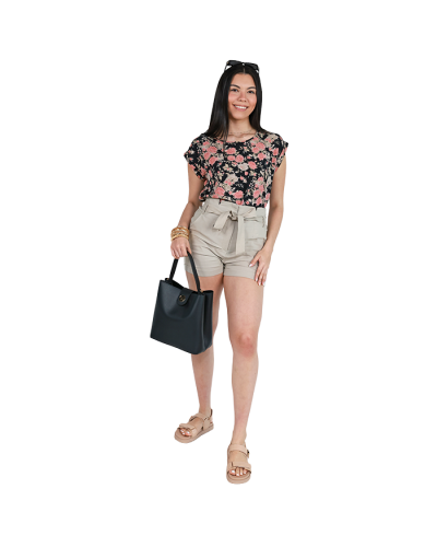 The women's contemporary model wears the black  