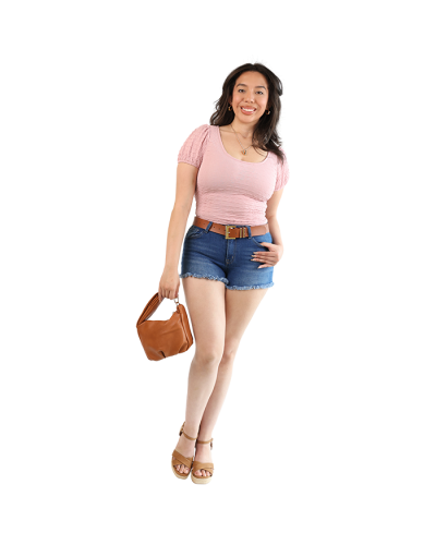 "Feral" Round Neck Short Puff Sleeve Scrunch Top