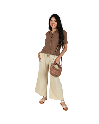 "Ambiance" Short Sleeve Gauze Collared Button Down Top