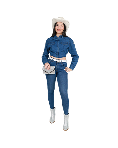 The women's contemporary model wears the 