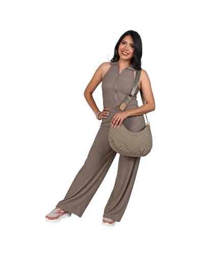 "Love Poem" 2-Piece Textured Zip-up Vest and Wide-Leg Pants Set