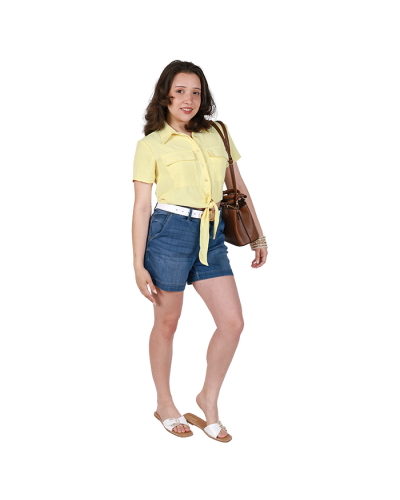 "Discreet" Short Sleeve 2-Button Airflow Front Tie Top