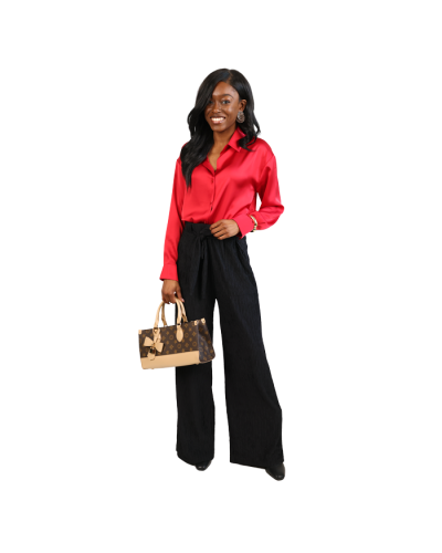 "Ambiance" 26" Long Sleeve Satin Button-Down Top