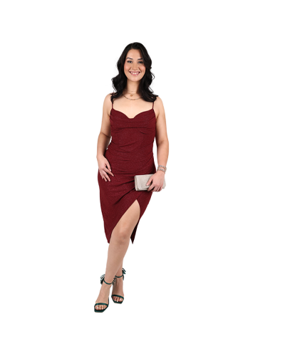"Zenobia" 49" Spaghetti Strap Glitter Draped Side Slit Dress
