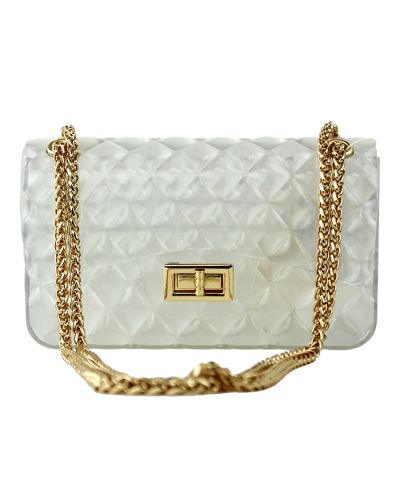 “Le Miel” Quilted Pattern Gold Tone Chain Hardware Jelly Handbag