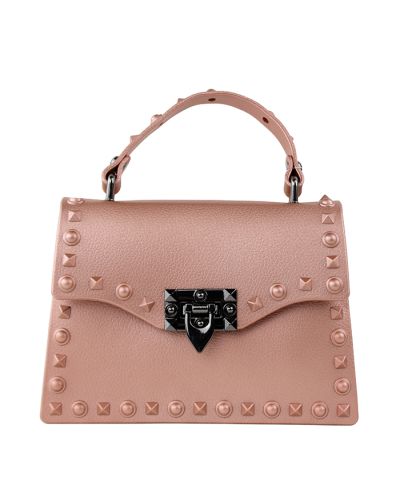 “Pink” Studded Jelly Handbag with Black Hardware