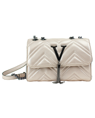 The white "Deluxity" Faux Leather Chevron Stitch Chain Strap Purse is pictured here.