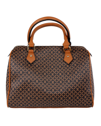 The "Deluxity" Brown Geometric Patterned Satchel Handbag is pictured here.