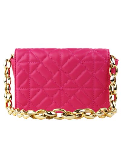 “Pink” Geometric Stitch Pattern Pleather Gold Tone Chain Handbag