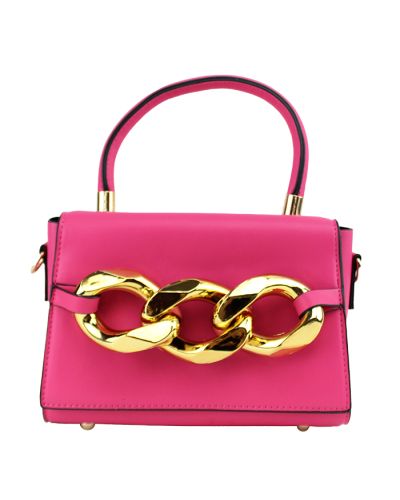 "MW Fashion" Small Rolled Top Handle Gold Chain Satchel Handbag