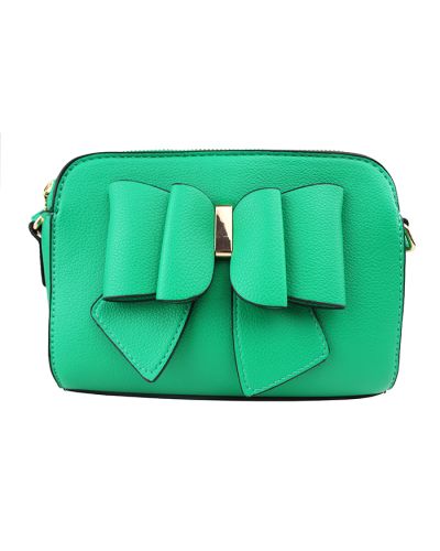 The green "Deluxity" Pebble Pleather Bow Crossbody Handbag is pictured here.