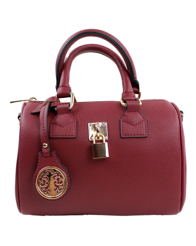 The burgundy "Top Handbags" Solid Soft Pebbled Pleather Satchel Handbag is pictured here.