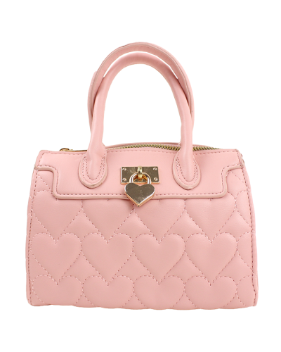 The light pink "Emperia" Mini Heart Quilted Gold Hardware Handbag is pictured here.