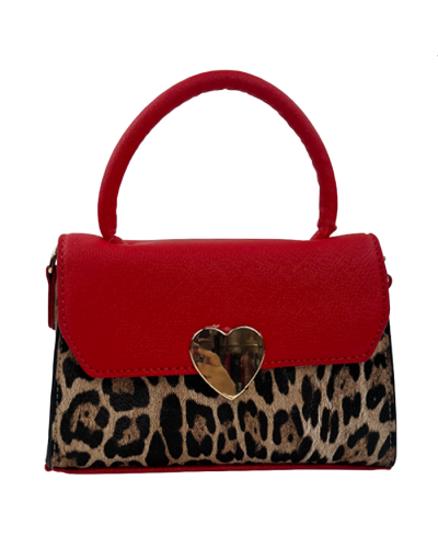 "Emperia" Mini Cheetah Print Flap Heart Satchel Handbag