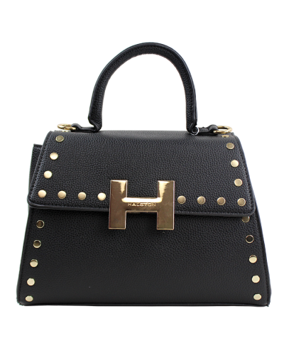 "Gina" Halston Studded "H" Gold Hardware Satchel Handbag