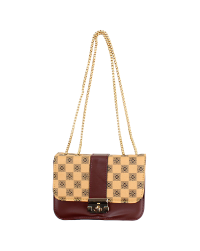 "Lady Lord" Small Checker Printed Flap Turn Lock Handbag