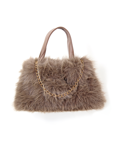 "Century" Faux Fur Bucket Bag with Gold Chain