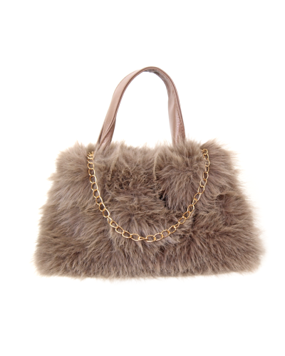 "Century" Faux Fur Bucket Bag with Gold Chain