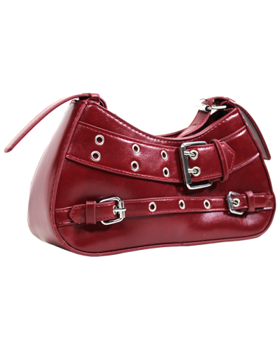 "CENTURY" Cherry Burgendy Multiple Buckle Purse Hand Bag