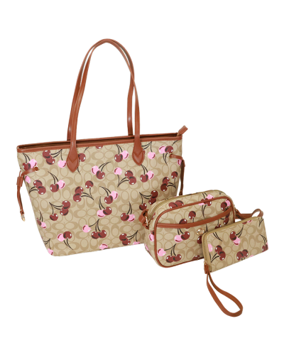"TOPS" Pink Red Cherry Tote, Wallet and Crossbody 3 PC Set