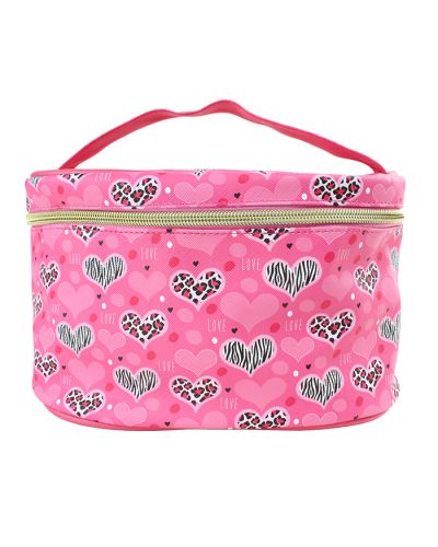 The "Diamond" Top Handle Animal Print Heart Pink Cosmetics Bag is pictured here.