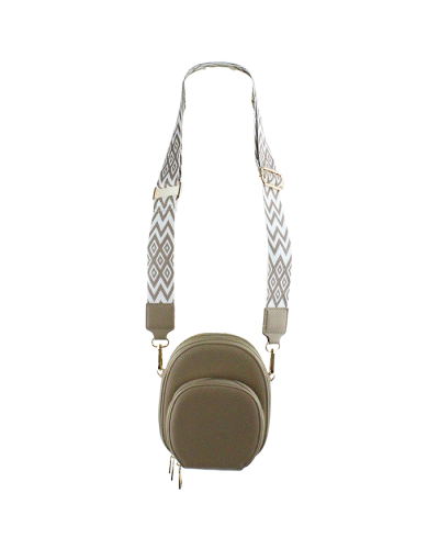 "Tops" Double Zipper Pebbled Pleather Guitar Strap Crossbody Bag