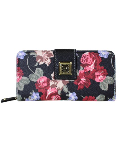 Pebbled Bonded Leather Floral Print Wallet