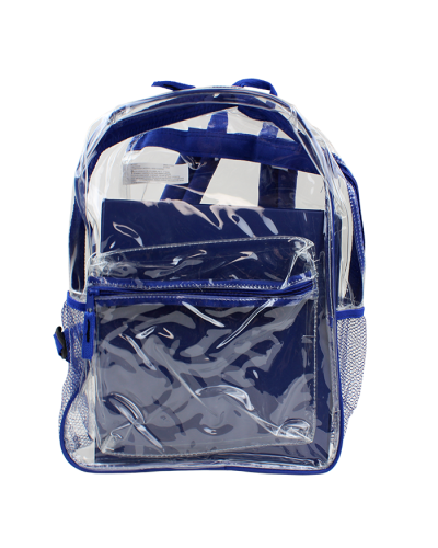 The blue "AD Sutton" Clear Backpack is pictured here.