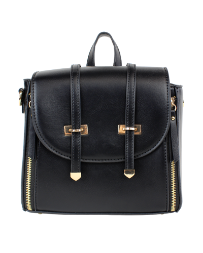 "FDC" Double Zipper Clasp Smooth Pleather Mini Backpack