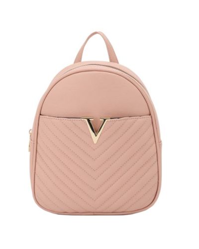 The pink "Tops" Gold Tone Hardware Chevron Stitch Mini Backpack is pictured here.